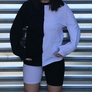 black&white long sleeve and matching biker shorts